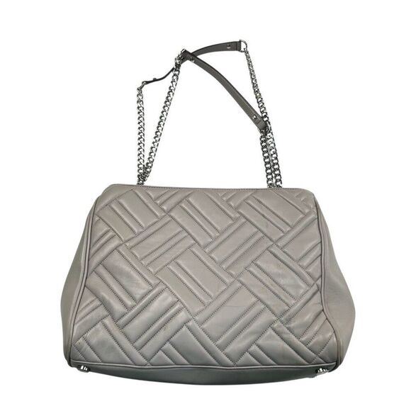 Michael Kors Quilted Leather Peyton Shoulder Bag Tote With Chain Strap Gray - Picture 8 of 14